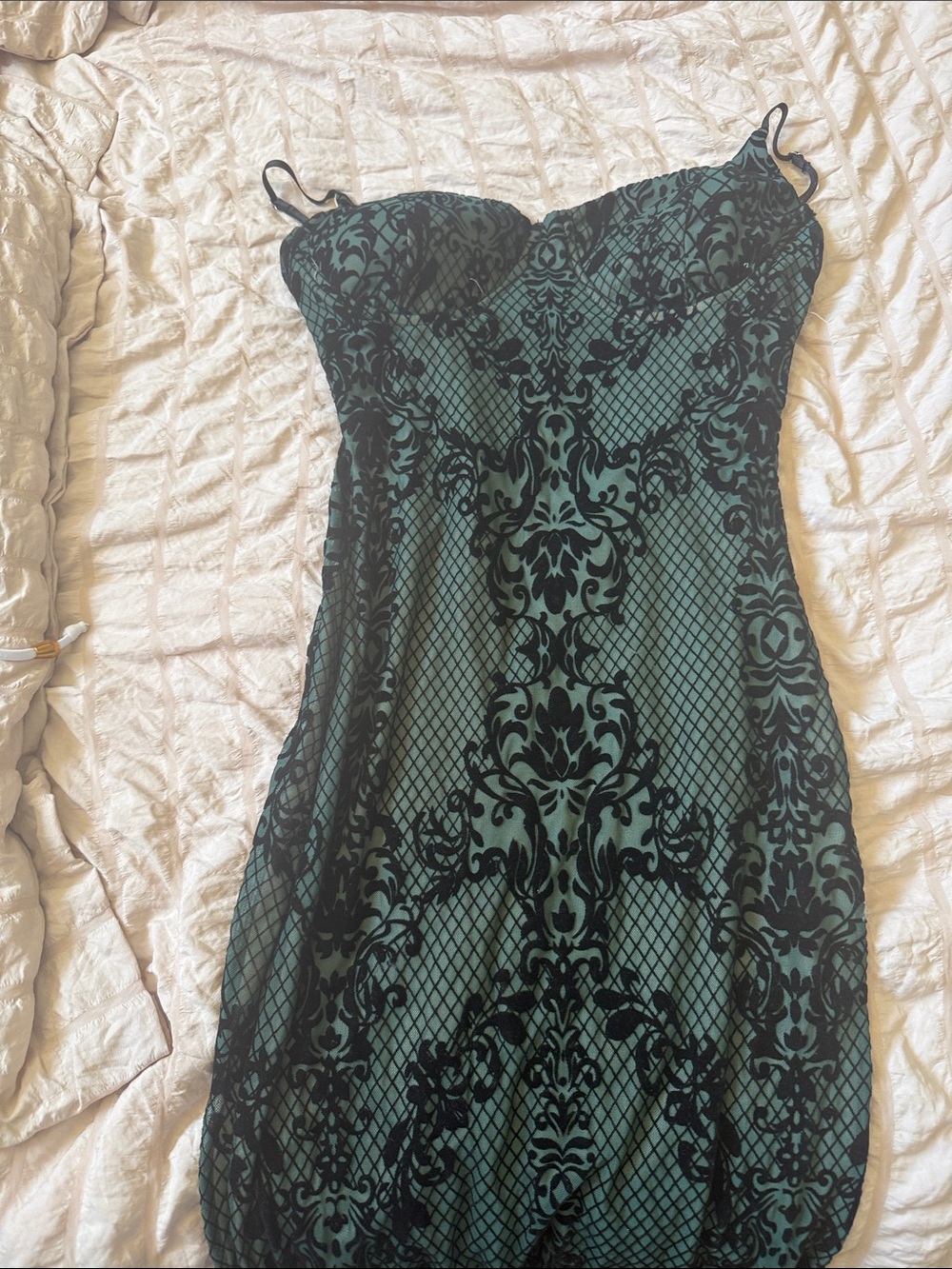 Green black flower patterned dress
